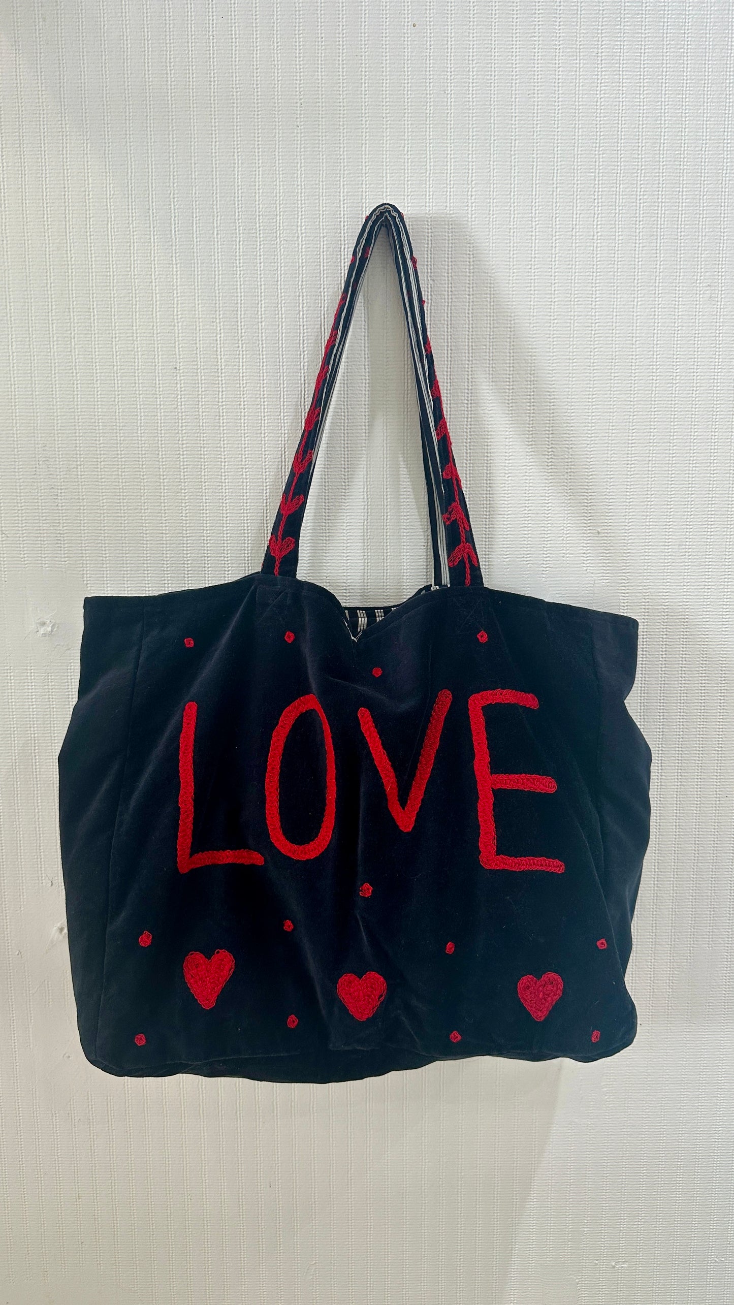 Tote bag velours Love - Noir/rouge