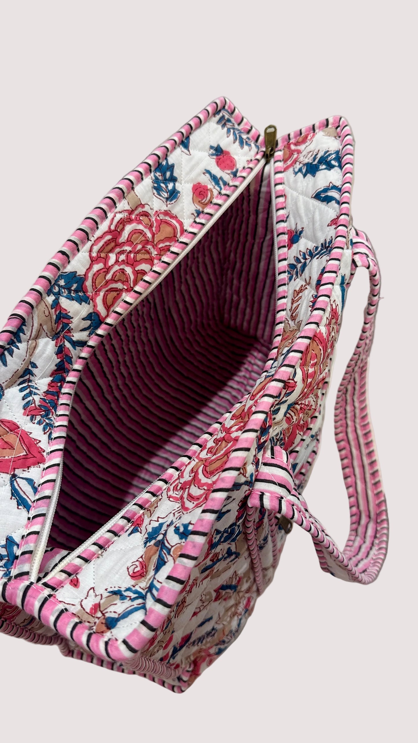 Sac cabas M - Floral rose & bleu