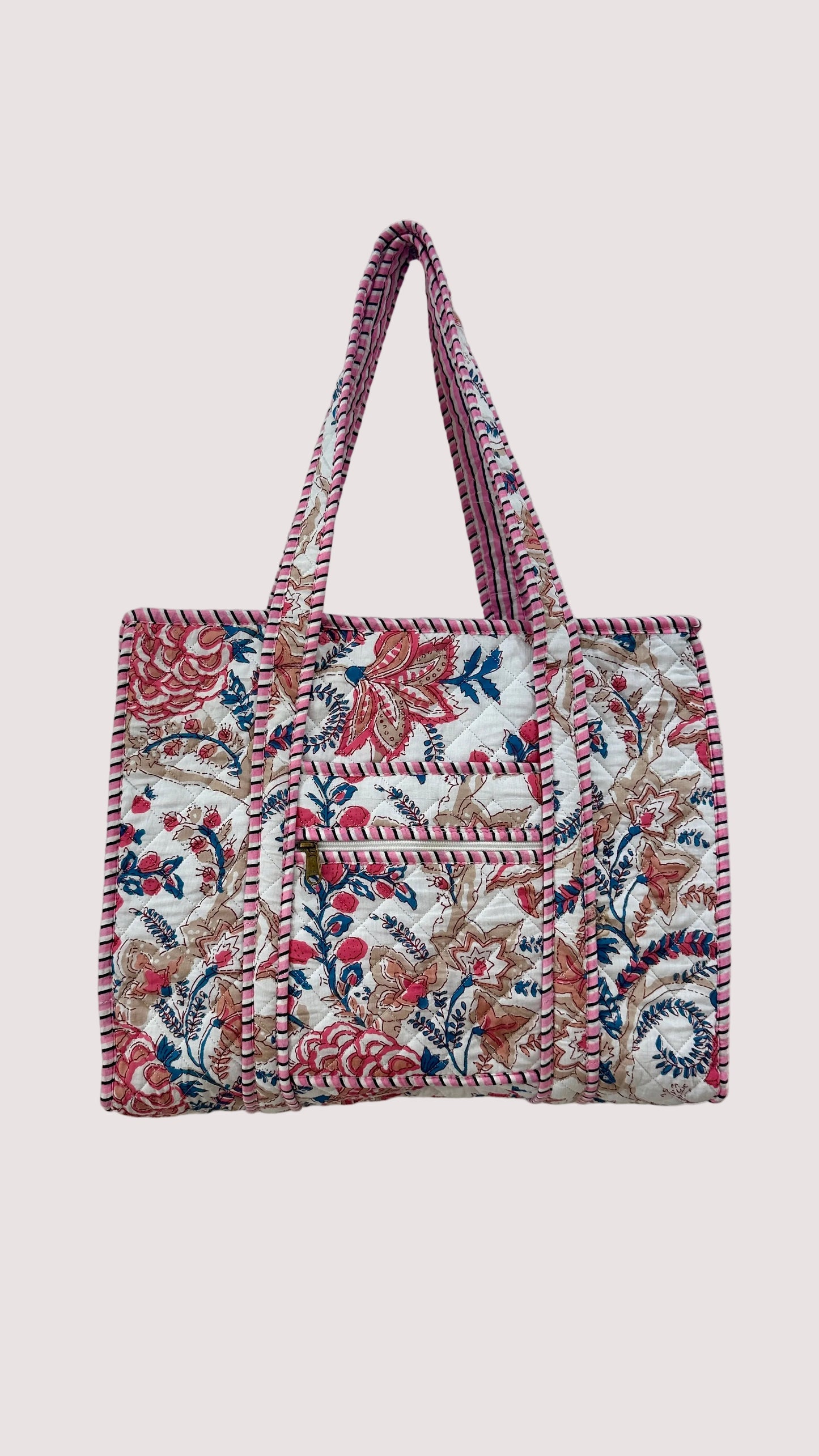 Sac cabas M - Floral rose & bleu