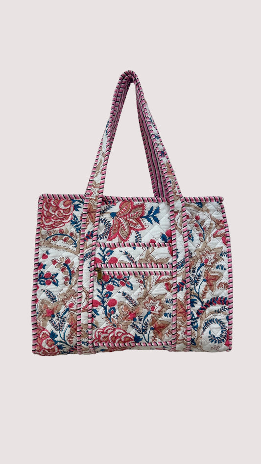 Sac cabas M - Floral rose & bleu