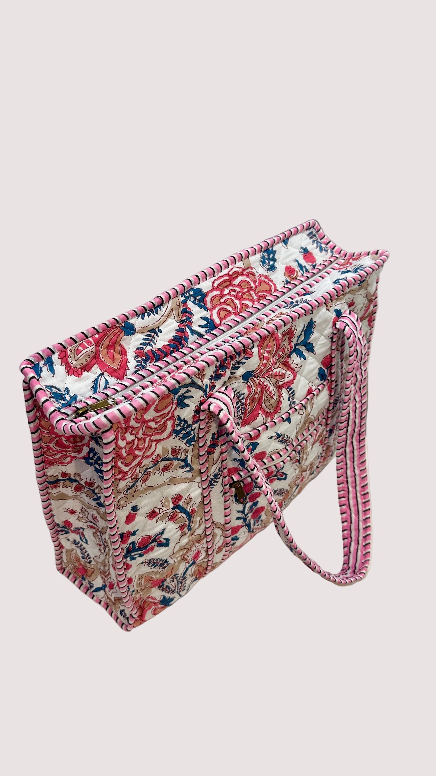 Sac cabas M - Floral rose & bleu